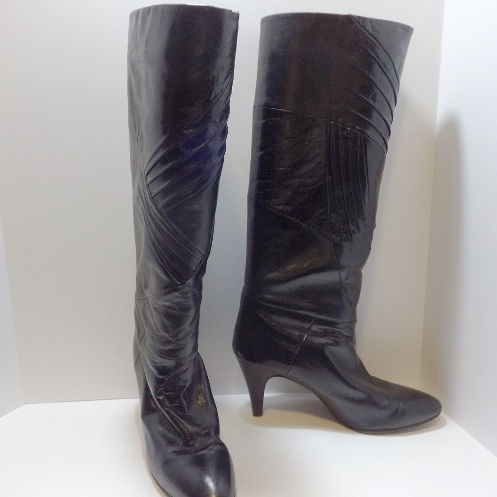 NEIMAN MARCUS Black High Heeled Boots Size 9 - Picture 1 of 8